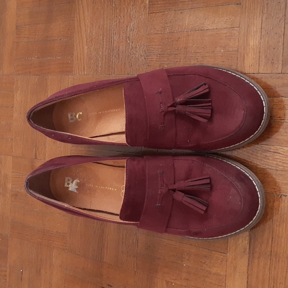 BC Burgundy Suede Block Chunky Tassle Loafer Heels - Picture 5 of 12